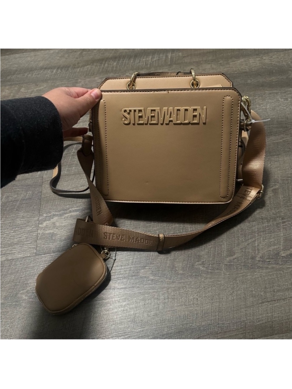 Steve Madden Taupe Tan Crossbody Bag with Logo Strap